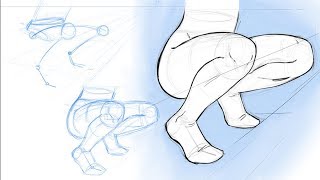 How to Draw Legs Squatting Down in Perspective