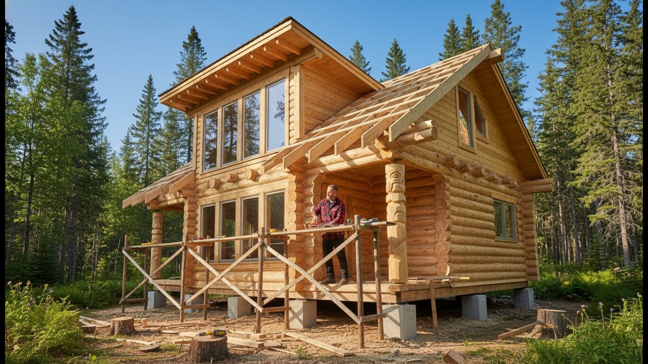 Man Build Alone a Incredible Log Cabin in the Deep Forest - Start to ...