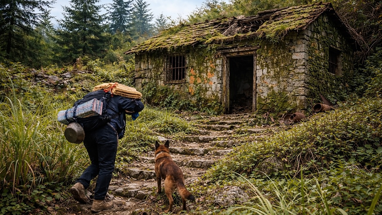Одинокий мужчина и его собака преобразили заброшенный дом на вершине холма