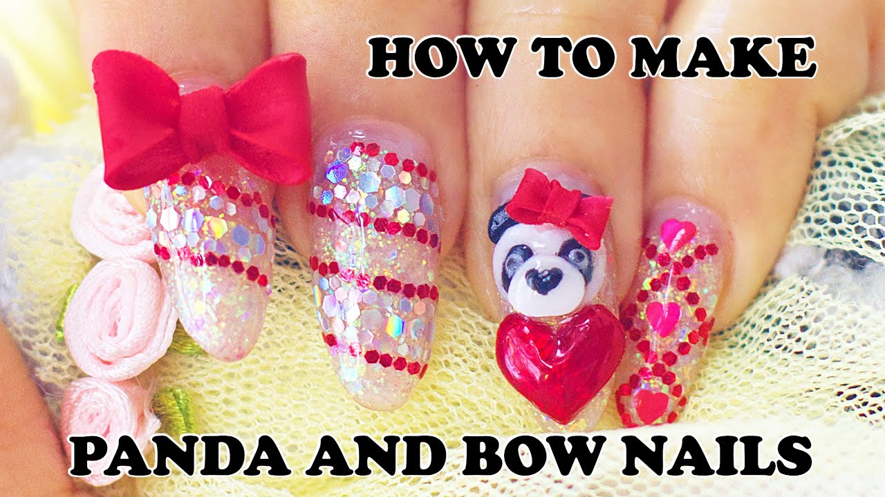How to make 3D Panda nails and Bows charms with acrylic powder