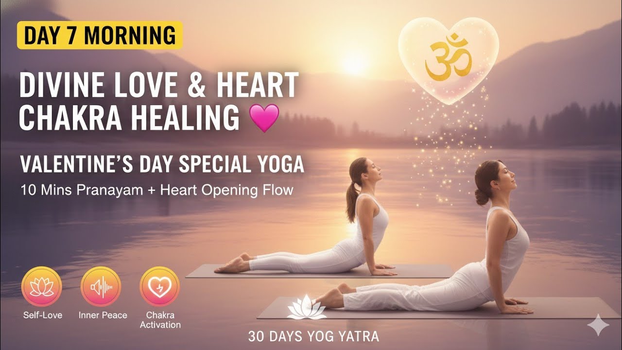 Day 7: Valentine's Special ❤️ Heart Chakra Healing & Divine Love Flow | 30 Days Yog Yatra 🙏