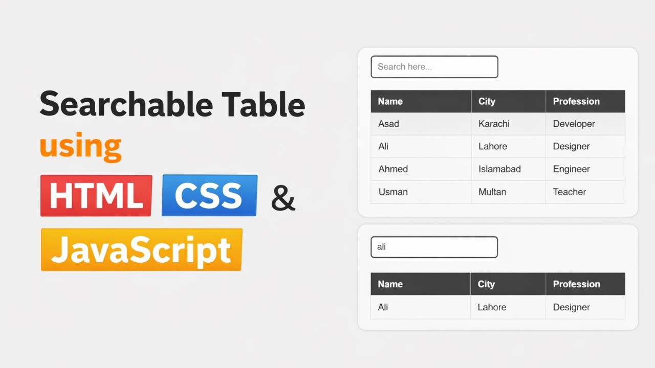 How to Create Searchable Table in HTML CSS JS | learn Html Css And ...