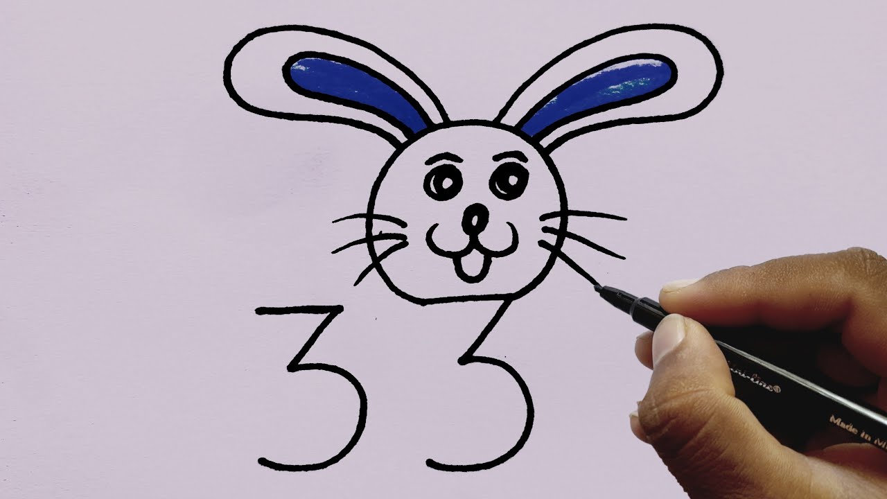 How To Draw Beautiful Rabbit With Number 33 l Sofia Ka l Rabbit Drawing ...