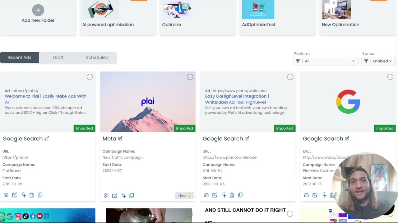 Manage & Optimize Your Existing Facebook & Google Ads with Plai