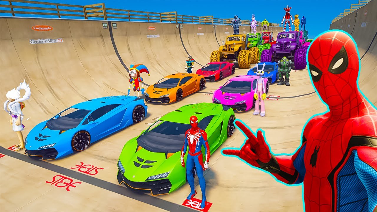 Spiderman Racing GTA V SPIDERMAN Epic New Stunt Race For Car | Racing Challenge ...