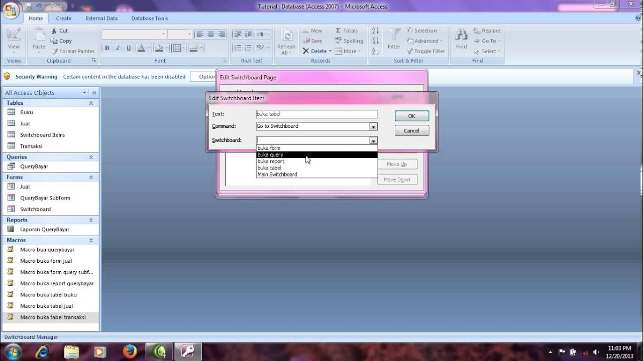 Tutorial access Macro dan Switchboard - YouTube