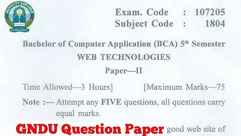 Gndu BCA 5th Semester Web Technologies Question Paper || BCA 5th Semester Question Paper