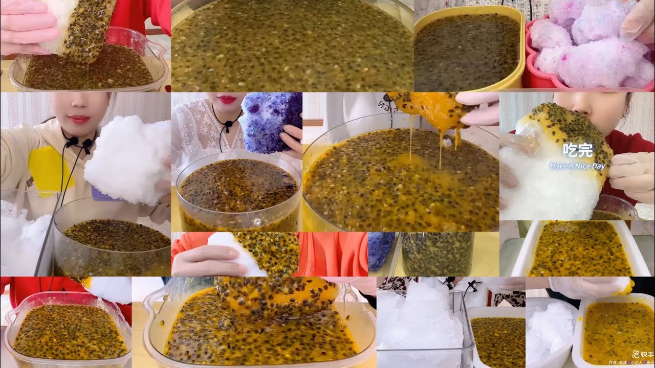 ICE  CHUNKS DIPPED IN PASSION FRUIT EATING ASMR COLLECTION// QIAN OLD VIDEOS