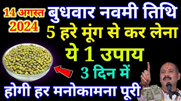 14 अगस्त सावन बुधवार नवमी तिथि के दिन 5 हरे मूंग के दाने वाला उपाय जरूर करे || Pradeep Ji Mishra