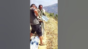 Manual installation process of guardrails at highway turns #amazing