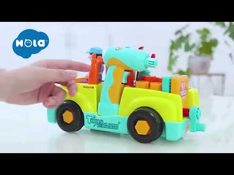 Музыкальная машинка с набором инструментов дрелью шуруповертом Hola Toys Машинка с инструментами