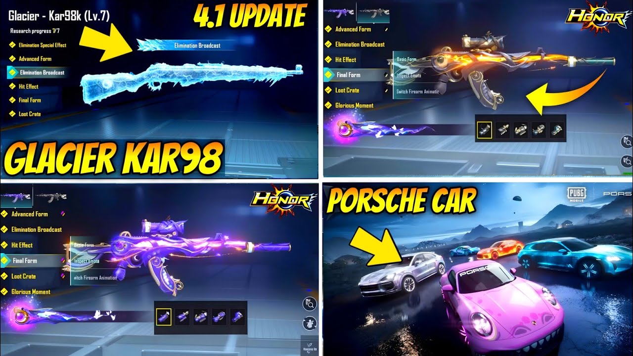 BGMI 4.1 UPDATE NEXT ULTIMATE | GLACIER KAR98 IS HERE | GLACIER M416 RETURN | BGMI PORSCHE CAR | 