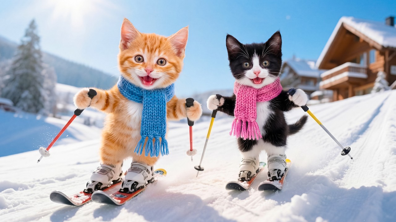 🐱❄️ A surprise gift from Mom! The kitten's first skiing adventure ⛷️ | An adorable winter story