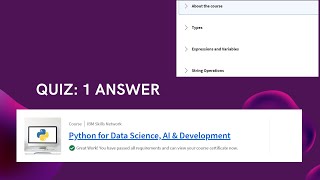 Python for Data Science, AI & Development IBM Skills Network | Week 1 Quiz answer | Coursera