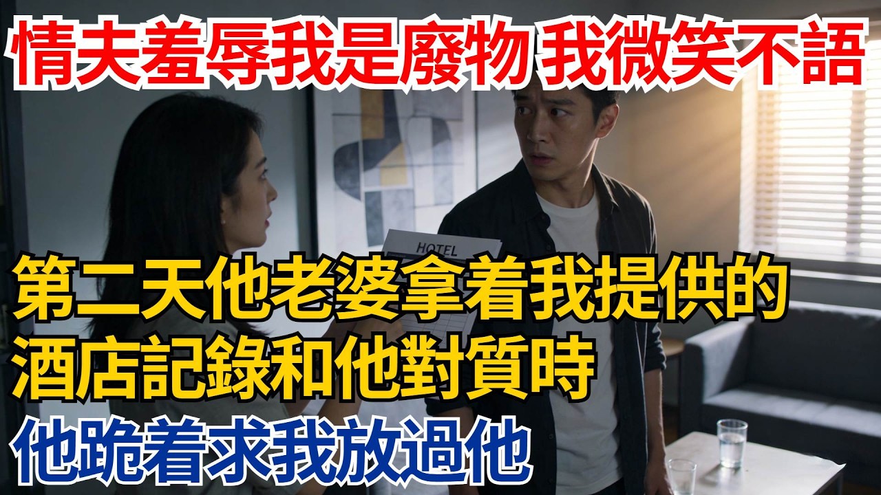 情夫當面羞辱我是廢物，我微笑不語，第二天他老婆拿着我提供的酒店記錄和他對質時，他跪着求我放過他【都市際遇】#都市情感#情感故事#妻子出軌#出軌故事#婚姻背叛#反轉劇情