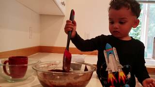 Baby chef shows how to make chocolate cake