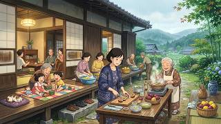 Rainy Day Family Gathering 🌧️ Cooking Cozy Hot Pot & Slicing Fresh Fruit | Ghibli-Style ASMR screenshot 1