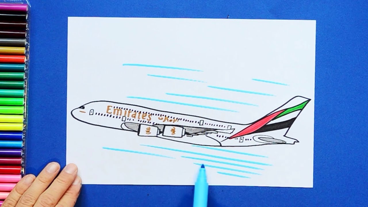 How to draw an Emirates Airbus A380 Plane - YouTube