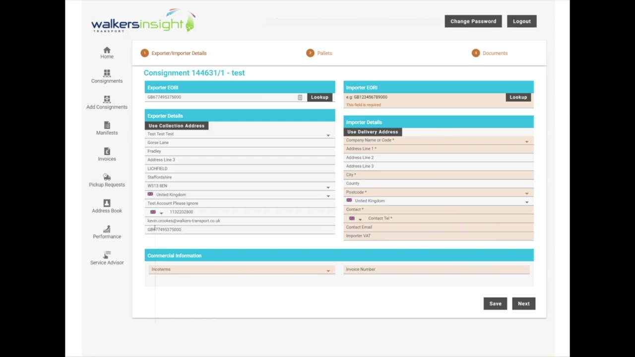 How to book an European consignment on the Walkers Transport Insight portal