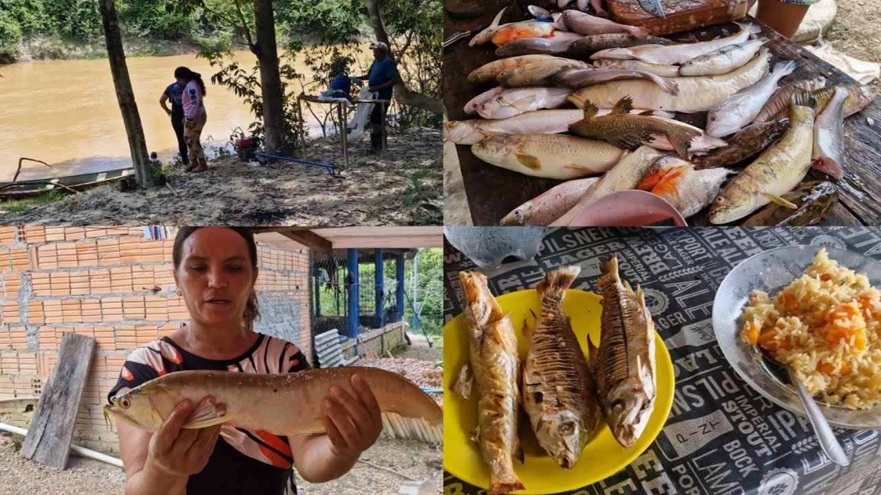 Pegamos bastante peixe pro almoço aqui no sítio.
