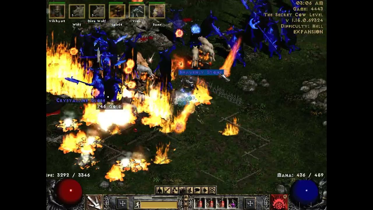 Tanky Fire Druid clearing Hell Cows with BUDGET-BASIC GEAR - [ D2R Ladder HARDCORE ]