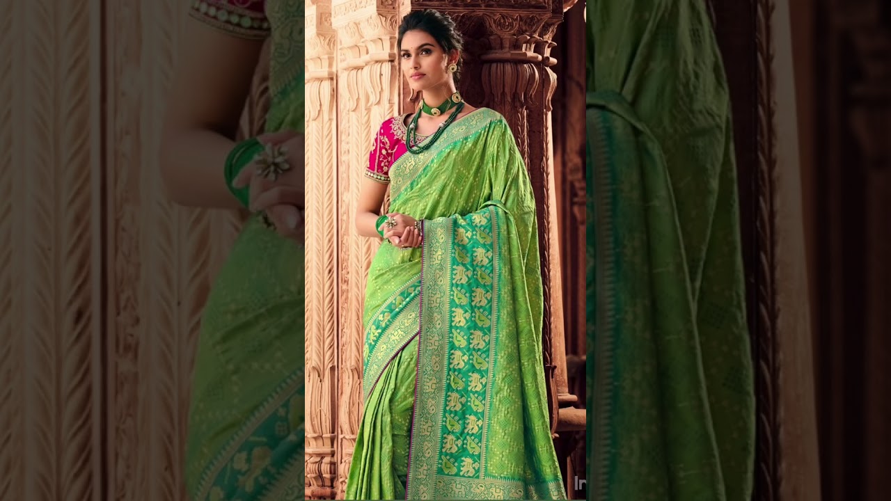 PARROT GREEN WOVEN BANARASI SILK SAREE WITH DESIGNER BLOUSE