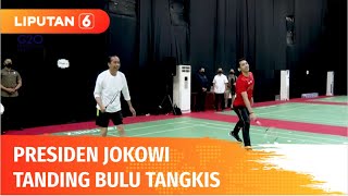 Momen Presiden Jokowi Main Bulu Tangkis Bersama Jonatan Christie Lawan Hendra Setiawan | Liputan 6