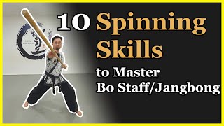 Easy 10 Bo staff, long staff spinning skills (Jangbong Tutorial 1), Hapkido training