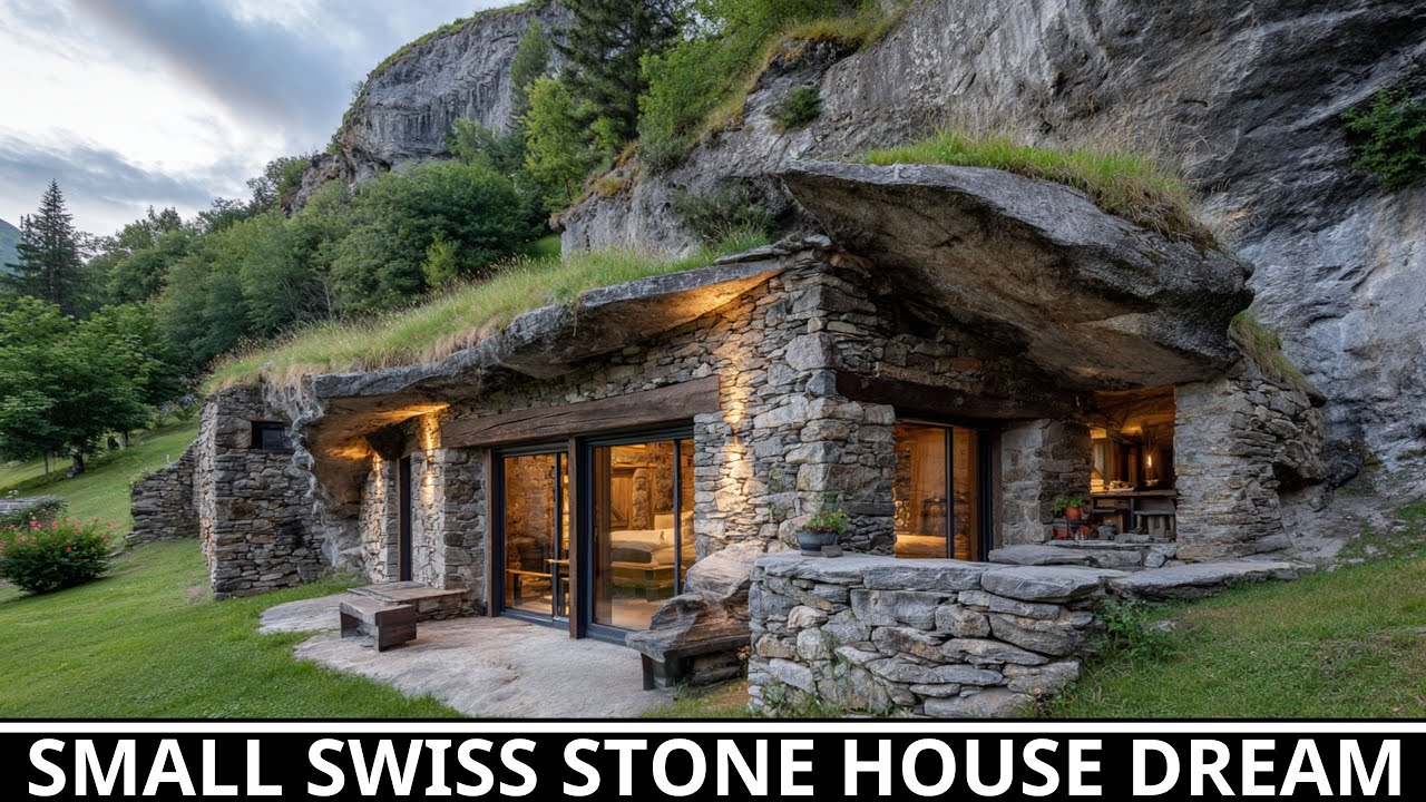 Small Swiss Stone House on Hillside | Rustic Off-Grid Living Design Inspiration
