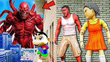 Franklin and Shinchan & Pinchan play HIDE AND KILL with Squid Game Doll In GTA 5