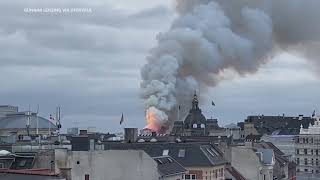 Spire at Copenhagen's Historic Stock Exchange Building Engulfed in Flames
