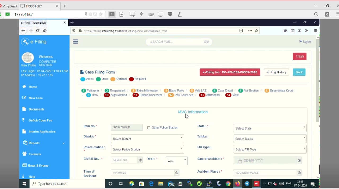 How to file a case in High Court of Andhra Pradesh through efiling developed by Hon'ble