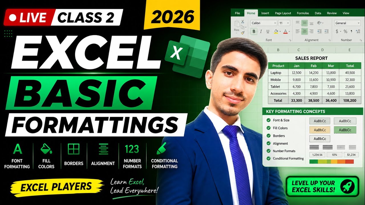 Excel Live Class 2 | Basic Formatting in Excel 🔥 | Beginner to Pro ...