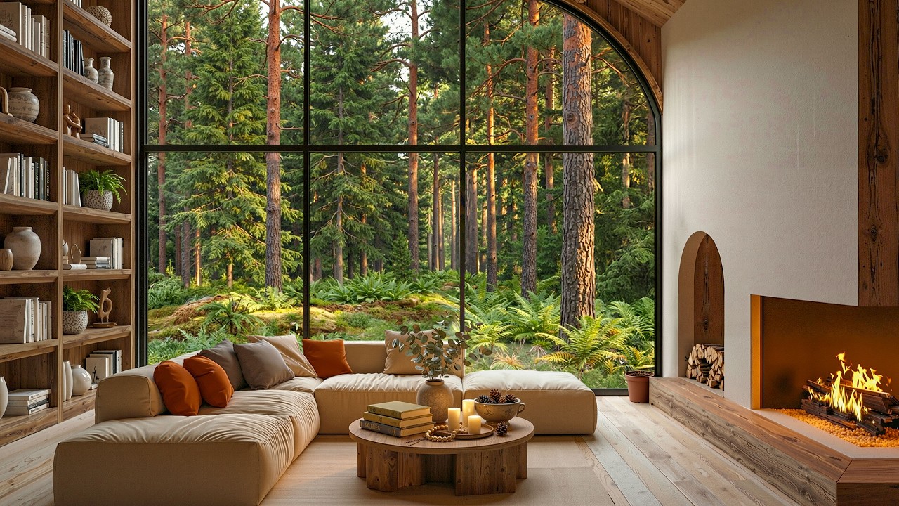 Calm Jazz at Forest View of Elegant Room Interior | Warm Atmosphere Jazz for Mental Clarity