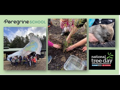 GIANT #kidscareaboutclimatechange banner visits Peregrine School,  Tasmania for #NationalTreeDay2022