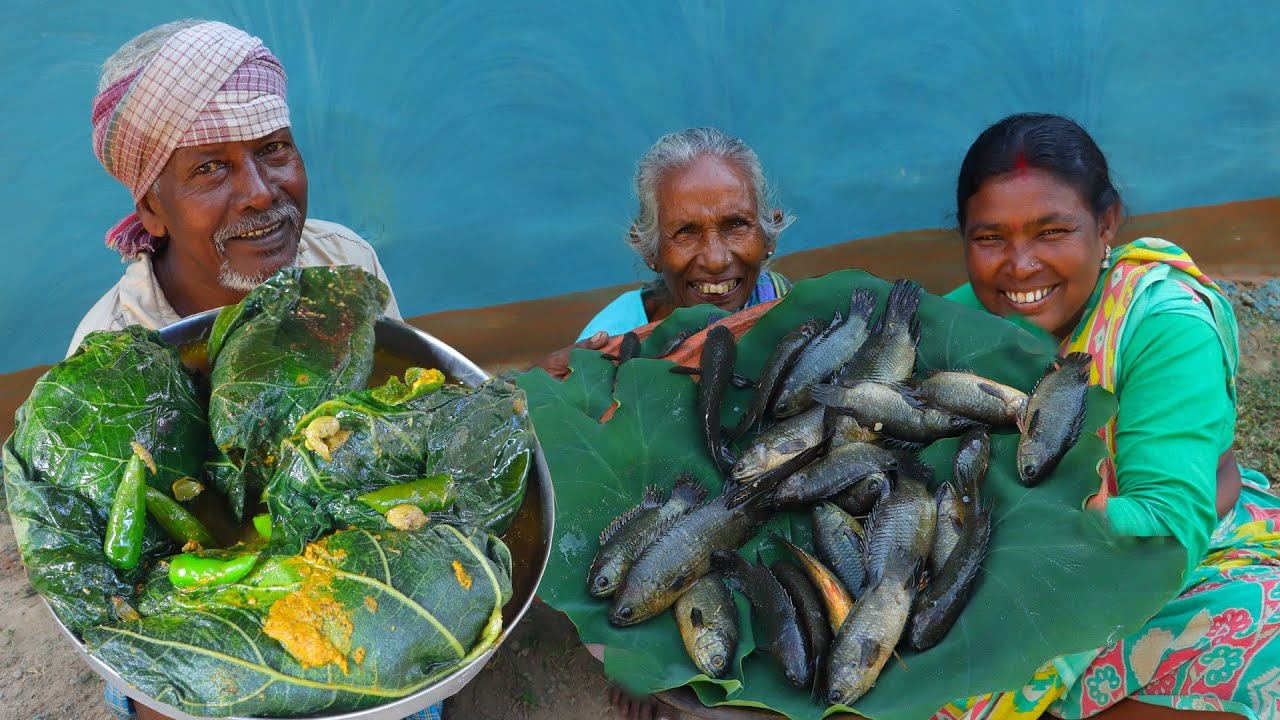 Fishing and cooking by tribe grandmothers and grandfather | how to cook climbing perch fish