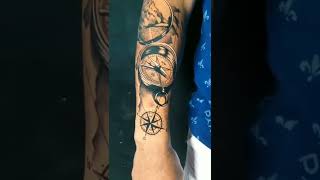 Compass and clock design hand tattoo