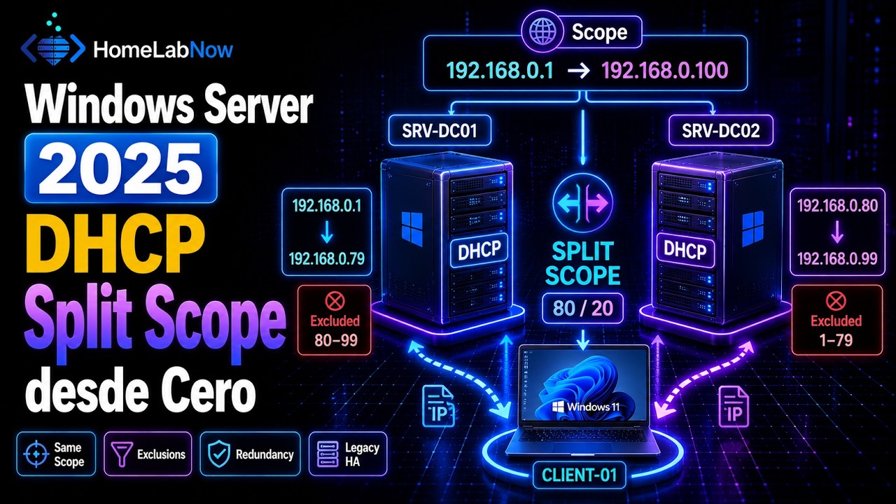 Cómo configurar un Split Scope en tu DHCP Server en Windows Server 2025 desde Cero