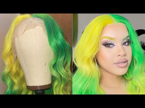 How to dye a wig | Split neon green & yellow ft. ULAHAIR