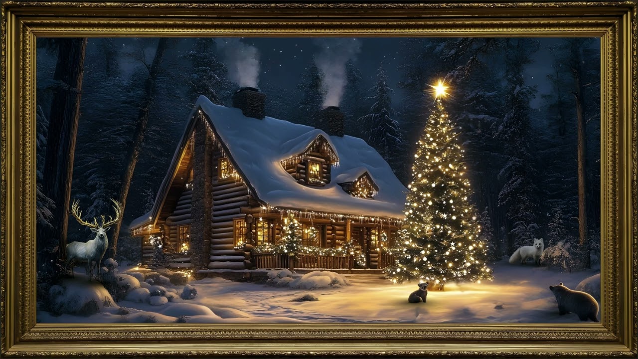 Winter Home Gathering, Rustic Vintage Oil Painting | Christmas Framed TV Art Screensaver