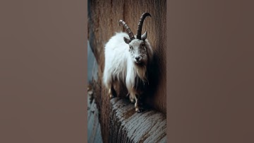 Mountain Goat on a Narrow Cliff — A Snow Leopard Appears