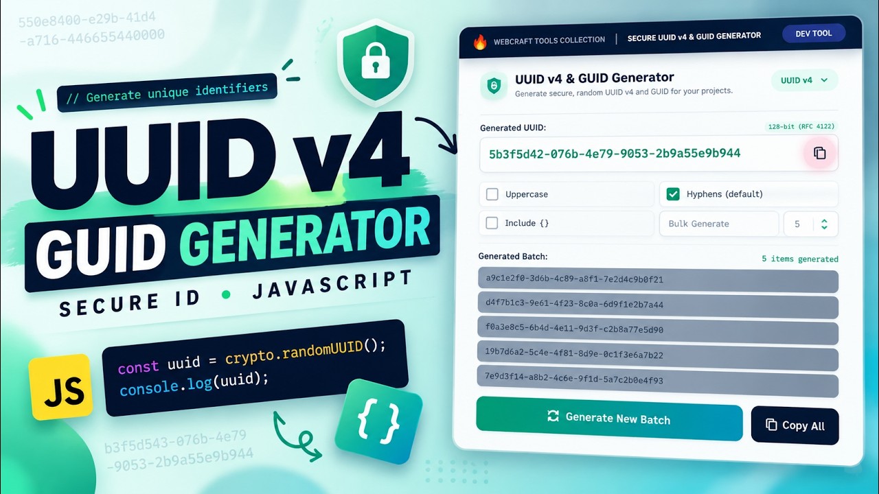 Secure UUID v4 & GUID Generator Tutorial - Clean Code & Tailwind CSS ...