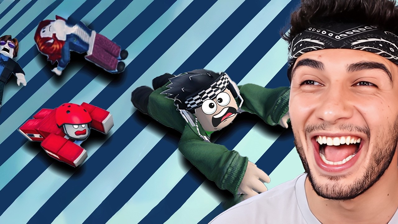 100 KİŞİ KAYGAN MERDİVENE TIRMANDIK! - Roblox