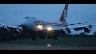 Dusk Crosswind Cargolux Boeing 747-400 Landing at Prestwick Airport