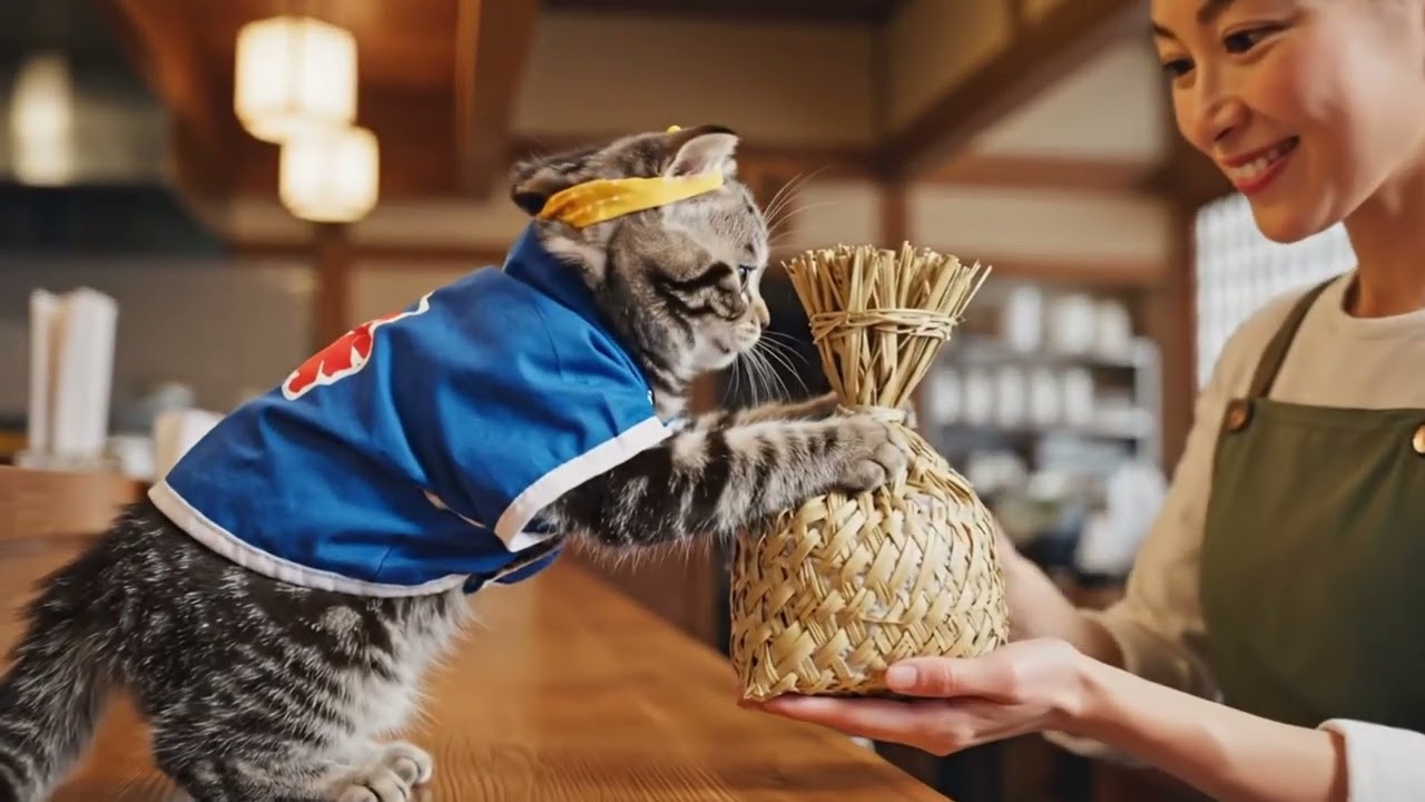 いらっしゃいませ!!絶品親子丼屋さんで初アルバイト!!ねこの一日に密着🐱🐔