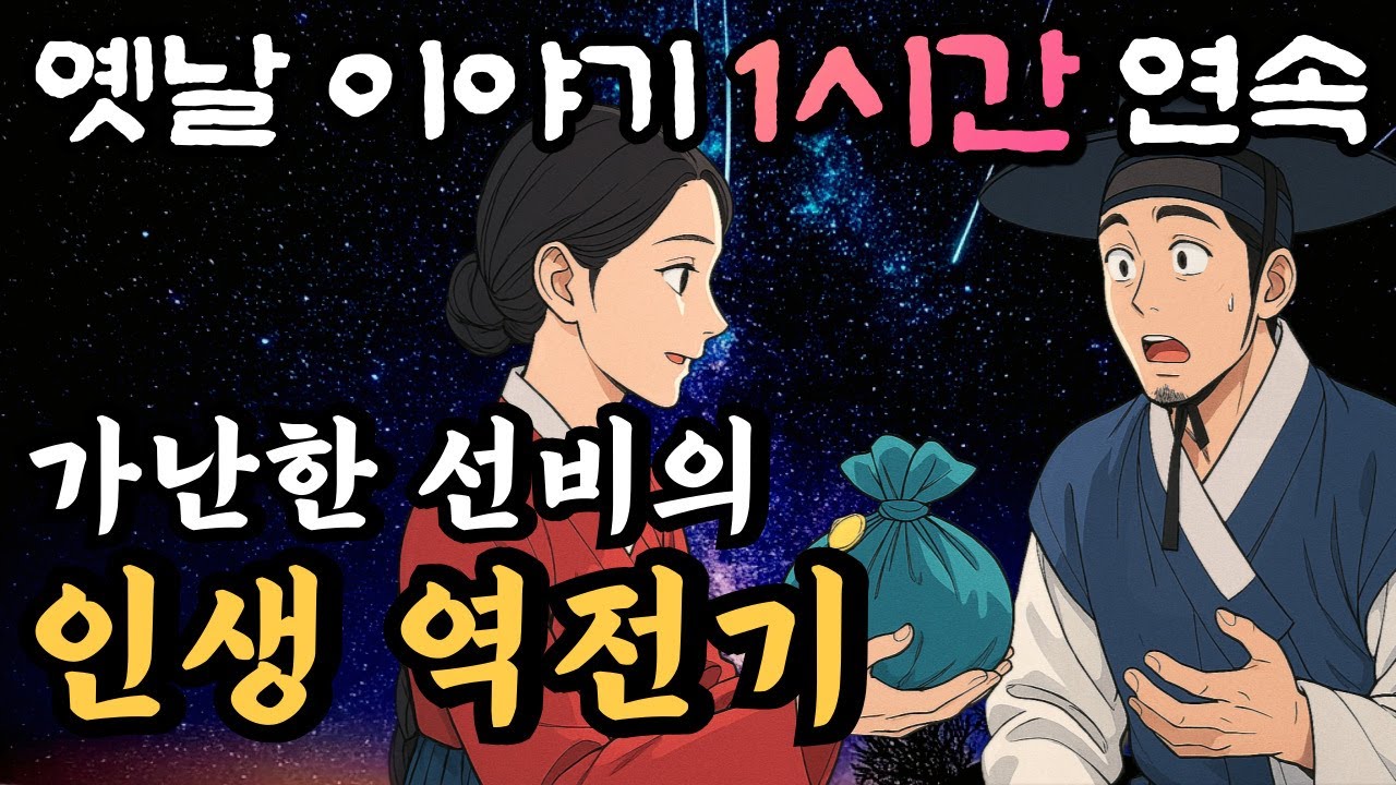 🌛 중간광고 없는 1시간 연속 옛날이야기/가난한 선비의 인생역전기 상편/잘때 듣는 이야기,오디오북,옛날이야기,잘자샘