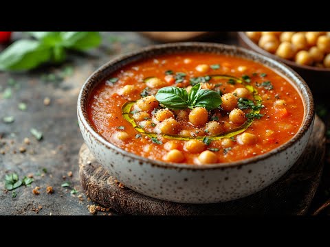 Roasted Bell Pepper Soup With Crispy Chickpeas. Vegan & Full of Flavor.