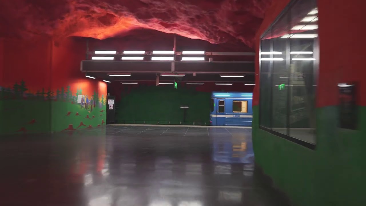 Sweden, Stockholm, subway night ride from Solna centrum to T-Centralen