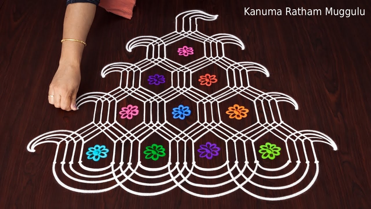 Beautiful Sankranthi Muggulu with Colours | Kanuma Ratham Muggulu Designs