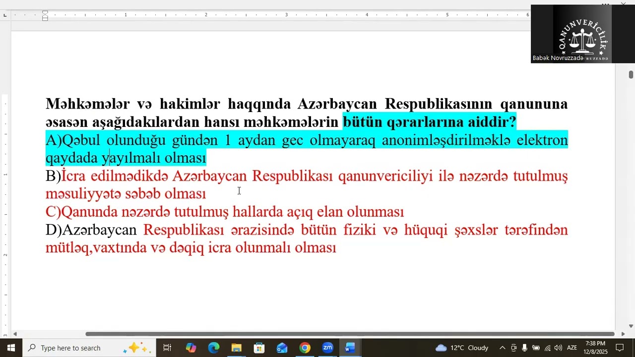 6 noyabr Dövlət qulluğu -  qəbul suallarının izahı Qanunvericilik